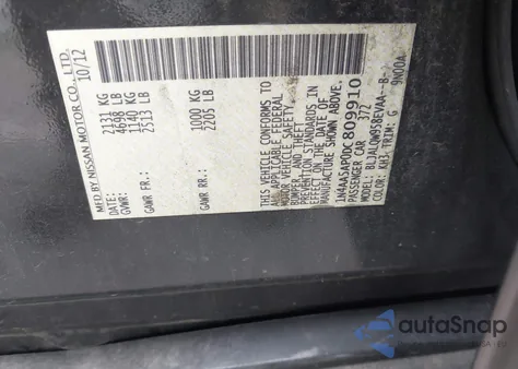 2013 Nissan Maxima 3.5 S z USA, uszkodzony, nr VIN 1N4AA5AP0DC809910